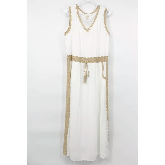 Chico's White Crochet Trim Sleeveless Maxi Dress - Picture 2 of 10